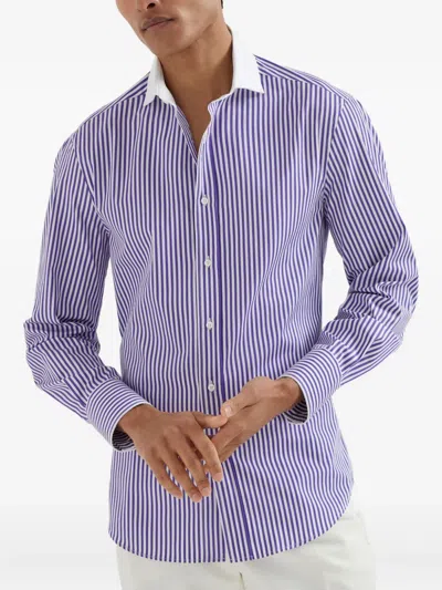 Brunello Cucinelli Shirt With White Collar In Brown
