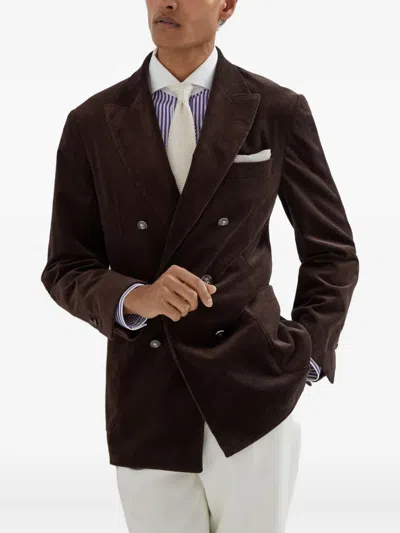 Brunello Cucinelli Shirt With White Collar In Brown