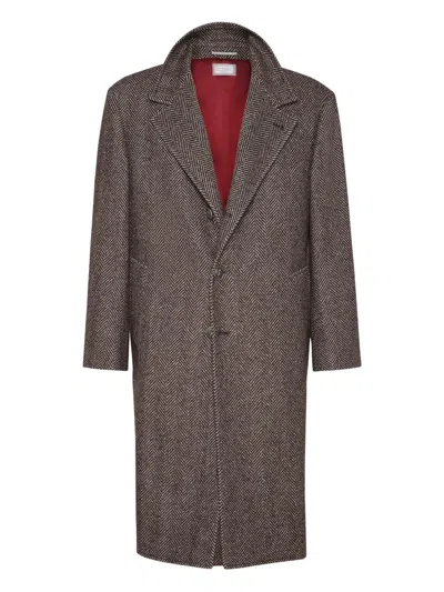 Brunello Cucinelli Cashmere And Silk Single Breasted Coat In Brown