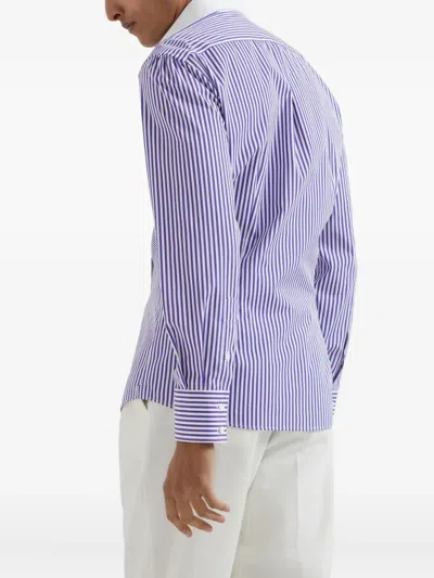 Brunello Cucinelli Shirt With White Collar In Brown