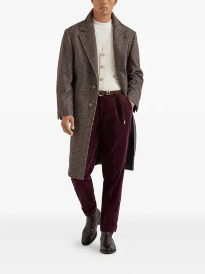Brunello Cucinelli Cashmere And Silk Single Breasted Coat In Brown