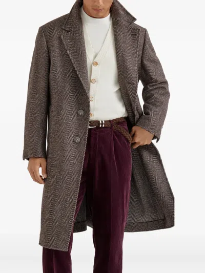 Brunello Cucinelli Cashmere And Silk Single Breasted Coat In Brown