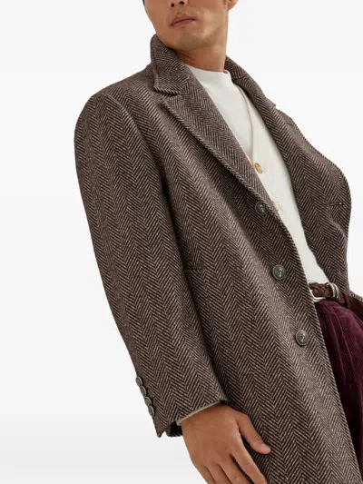 Brunello Cucinelli Cashmere And Silk Single Breasted Coat In Brown