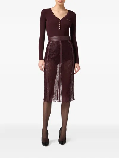 Elisabetta Franchi Burgundy Ribbed Sweater With Pocket In Burgundy