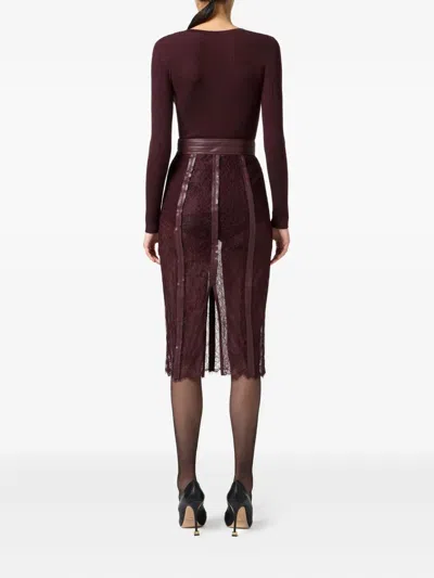 Elisabetta Franchi Burgundy Ribbed Sweater With Pocket In Burgundy