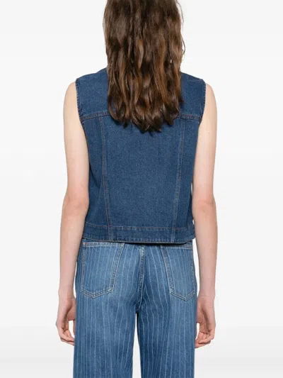 Sandro Womens Blue Jean Contrast-collar Button-down Sleeveless Denim Jacket