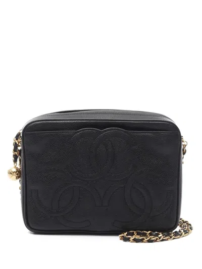 Pre-owned Chanel 1994-1996 Triple Coco Mark Small Shoulder Bag In Black