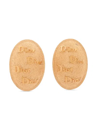 Pre-owned Dior Oval Embossed-logo Earrings