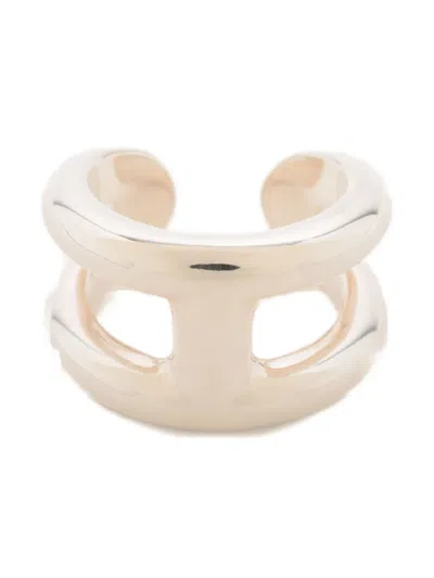 Pre-owned Hermes Osmose Double-band Ring In Silver