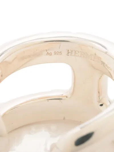 Pre-owned Hermes Osmose Double-band Ring In Silver