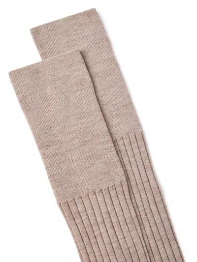 Brunello Cucinelli Virgin Wool And Cashmere Rib-knit Socks In Brown