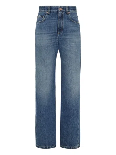 Brunello Cucinelli Loose Fit Denim Jeans With Belt Loops In Blue