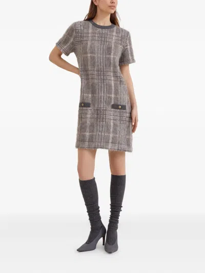 Brunello Cucinelli Wool-blend Checked Mini Dress In Gray