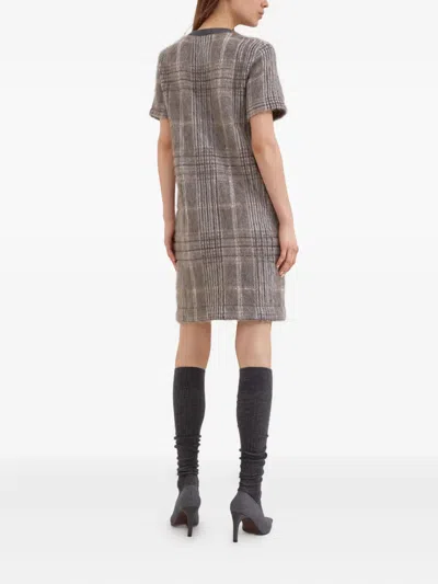 Brunello Cucinelli Wool-blend Checked Mini Dress In Gray
