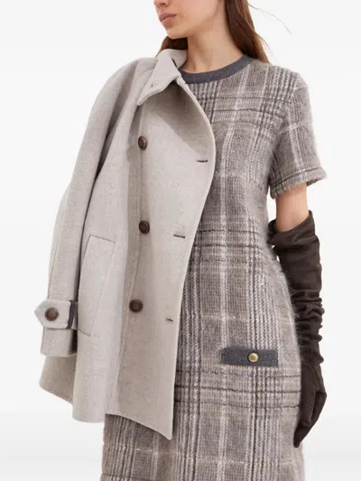 Brunello Cucinelli Wool-blend Checked Mini Dress In Gray