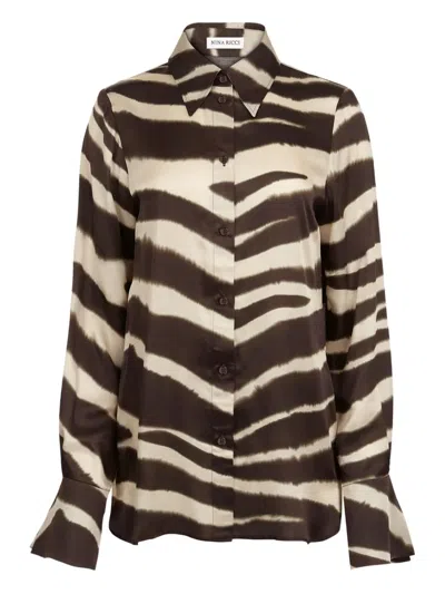 Nina Ricci Zebra-print Satin Button-down Blouse In Brown