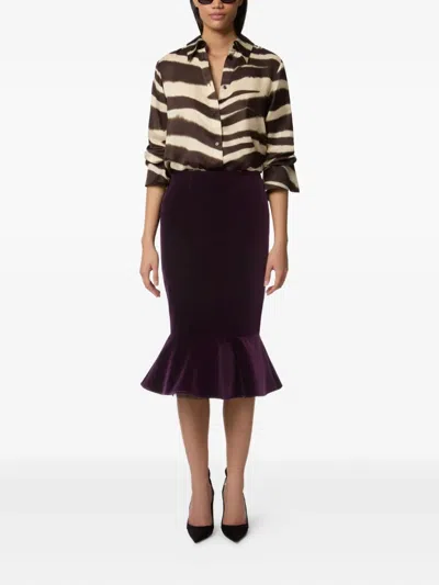 Nina Ricci Zebra-print Satin Button-down Blouse In Brown