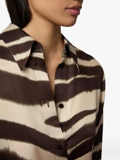 Nina Ricci Zebra-print Satin Button-down Blouse In Brown