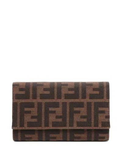 Pre-owned Fendi Zucca Monogram Bi-fold Wallet In Brown