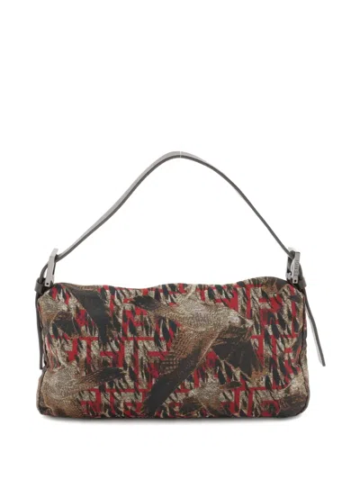 Pre-owned Fendi 2023 Mamma Bucket Falcon-print Shoulder Bag In Brown