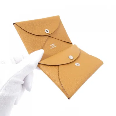 Pre-owned Hermes Caramel Chevre Leather Coin Purse/coin Case ()