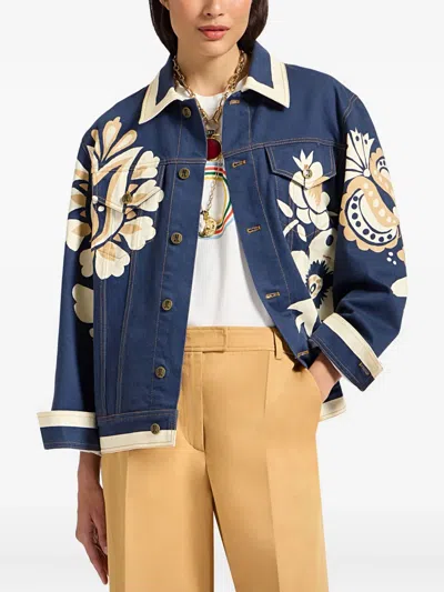 La Doublej Floral-print Denim Jacket