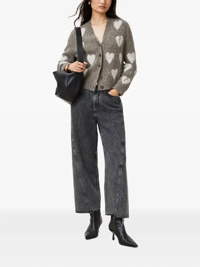 Allsaints Luv Heart-pattern Buttoned-up Cardigan In Green