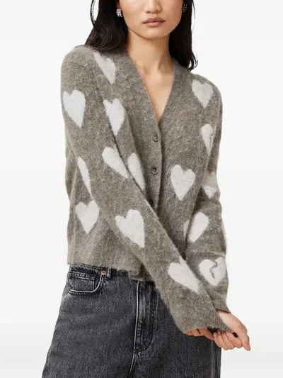 Allsaints Luv Heart-pattern Buttoned-up Cardigan In Green