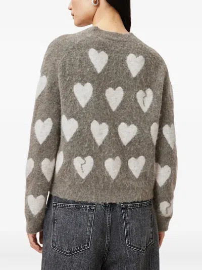 Allsaints Luv Heart-pattern Buttoned-up Cardigan In Green