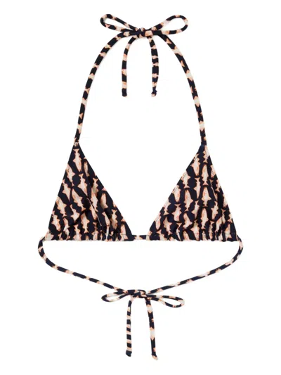 La Doublej Fish-print Triangle Bikini Top In Black