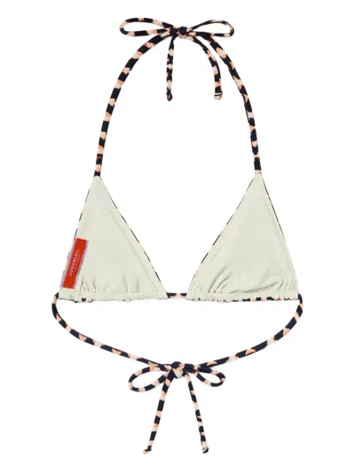 La Doublej Fish-print Triangle Bikini Top In Black