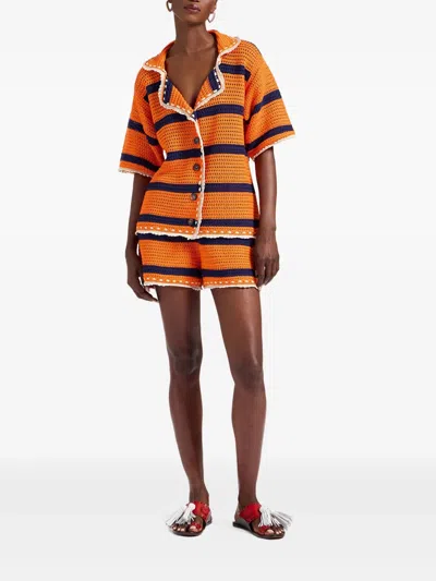 La Doublej Striped Crochet Shorts In Multi