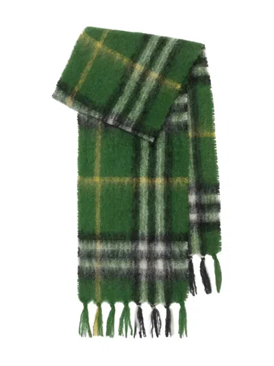 Burberry Checked Mohair Scarf In Gray