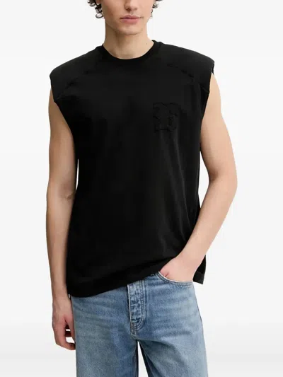 Bluemarble Embroidered Shoulder-detail Vest In Black