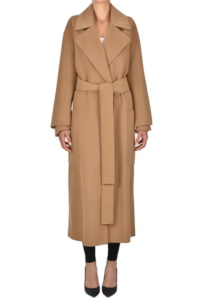 Sportmax Poison Coat With Belt Clothing In Brown