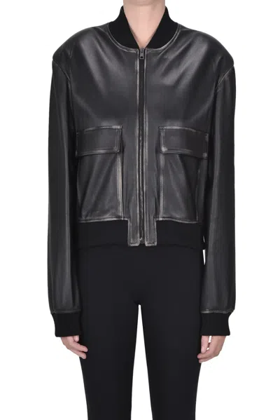 Ninette Leather Bomber Jacket In Black