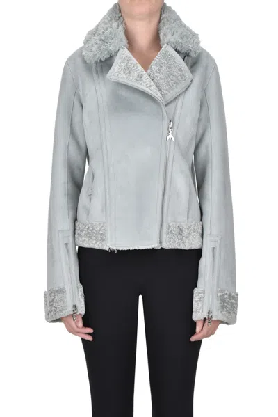 Patrizia Pepe Reversible Eco-shearling Biker Jacket In Gray