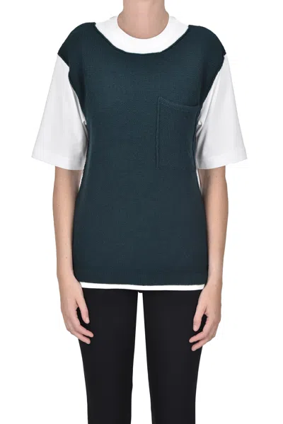 Jejia Knitted Insert T-shirt In Green