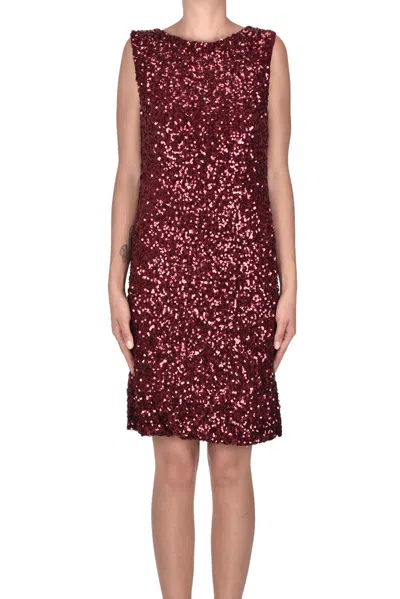 Buclè Sequined Dress In Burgundy