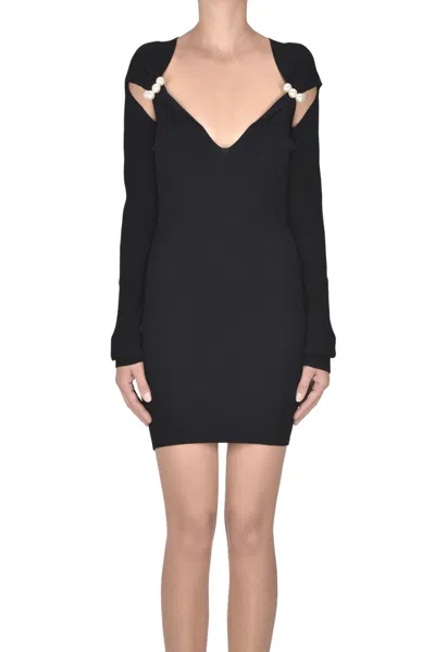 Moschino Jeans Long-sleeve Pearl Mini Dress In Black