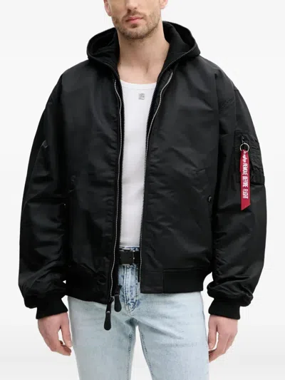Alpha Industries Hooded Bomber Jacket In Black