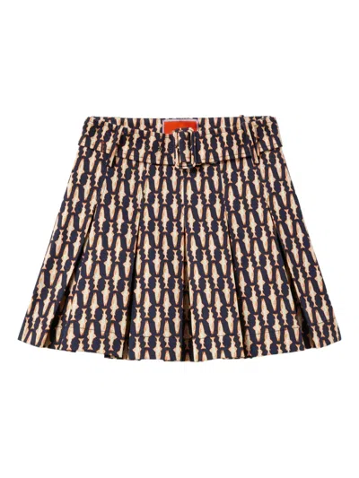 La Doublej Pleated Fish-print Skirt