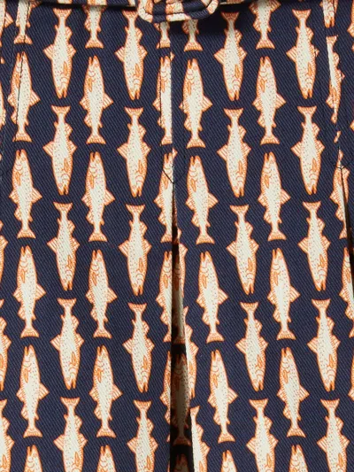 La Doublej Pleated Fish-print Skirt