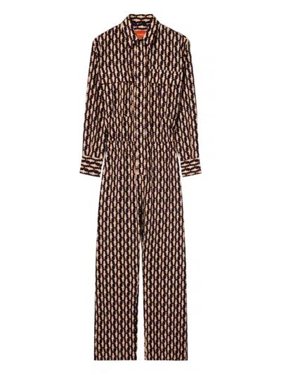La Doublej Aviator Fish-print Collared Jumpsuit In Multi