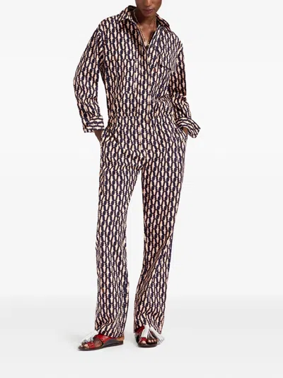 La Doublej Aviator Fish-print Collared Jumpsuit In Multi
