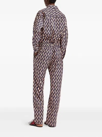 La Doublej Aviator Fish-print Collared Jumpsuit In Multi