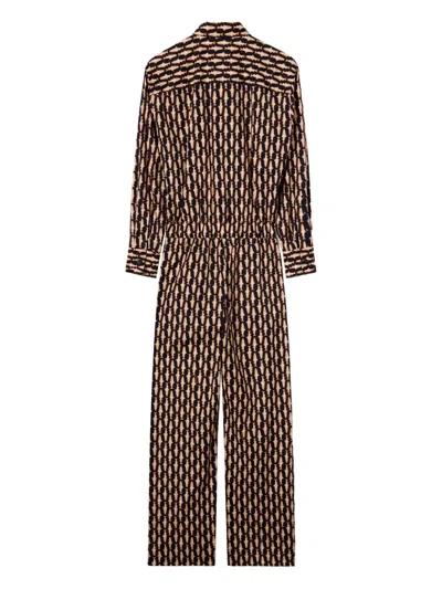 La Doublej Aviator Fish-print Collared Jumpsuit In Multi