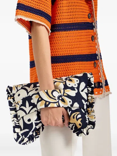 La Doublej Floral-print Ruffled Clutch Bag