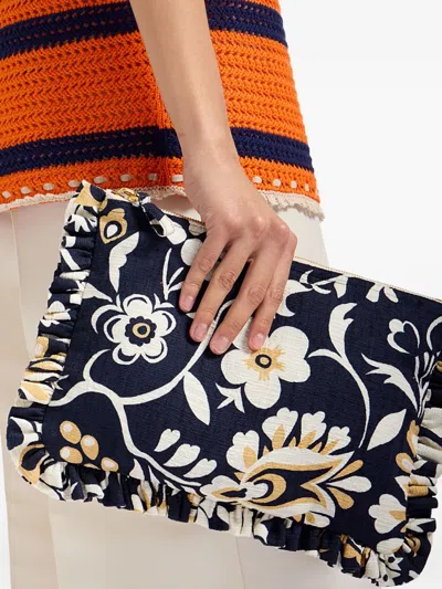 La Doublej Floral-print Ruffled Clutch Bag