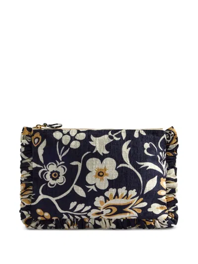 La Doublej Floral-print Ruffled Clutch Bag